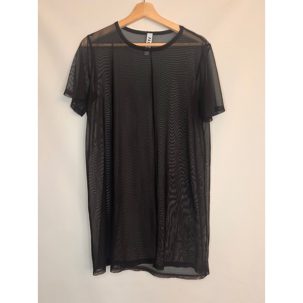 Paxton Mesh T-Shirt Dress Black Sheer Short Sleeve Oversized Mini Medium Edgy